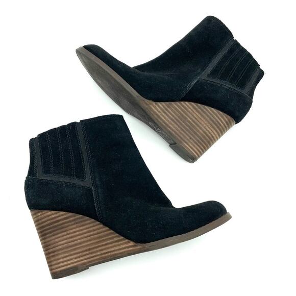 Lucky Brand Yanati Black Suede Wedge Bootie 7.5 - Picture 1 of 13